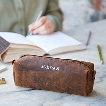 Personalised Buffalo Leather Square Pencil Case, 3 of 11