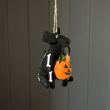 Wool Dog With Pumpkin Hanging Halloween Decoration, 2 of 2