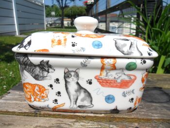 Lidded Butterdish In Cats And Kittens Design, 6 of 7