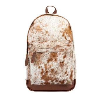 Natural Cowhide Leather Backpack In Brown And White, 2 of 8