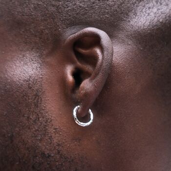 Mens Gold Plated 925 Silver Hammered Hoop Earring, 9 of 12