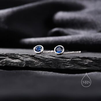Sapphire Blue Bezel Cz Crystal Threader Earrings, 4 of 9