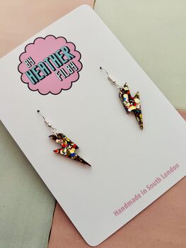 Small Royal Glitter Lightning Bolt Earrings / Rocker Chick Jewellery Small Vibrant Statement / Bold Power Gift, 3 of 5