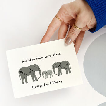 Personalised Elephant Family New Baby Keepsake Card, 2 of 3