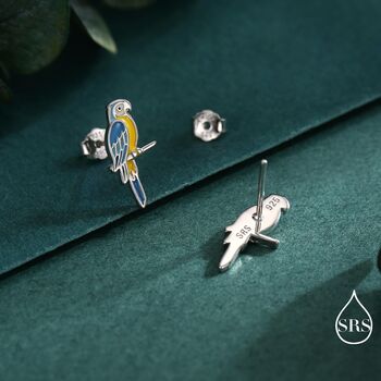 Blue And Yellow Macaw Parrot Bird Stud Earrings In Sterling Silver, 2 of 10