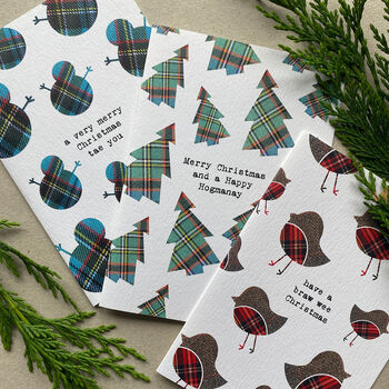 Set Of Six Scottish Christmas Cards With Tartan Pattern, 7 of 9