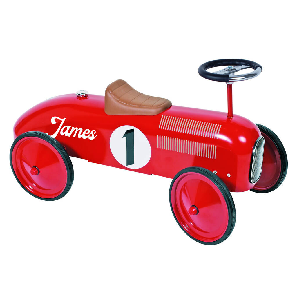 Personalised Bright Red Vintage Style Ride On Car