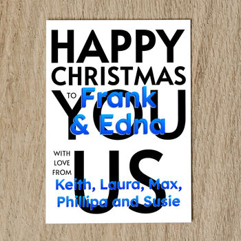 Personalised Family Names Christmas Card With Message, 8 of 8