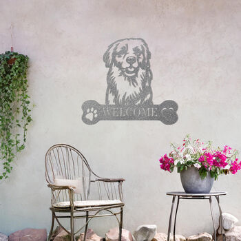 Customisable Golden Retriever Welcome Metal Wall Art Sign For Home And Garden Gift, 10 of 11