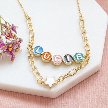 Draped Enamel Name Necklace With Star Detail, 5 of 11