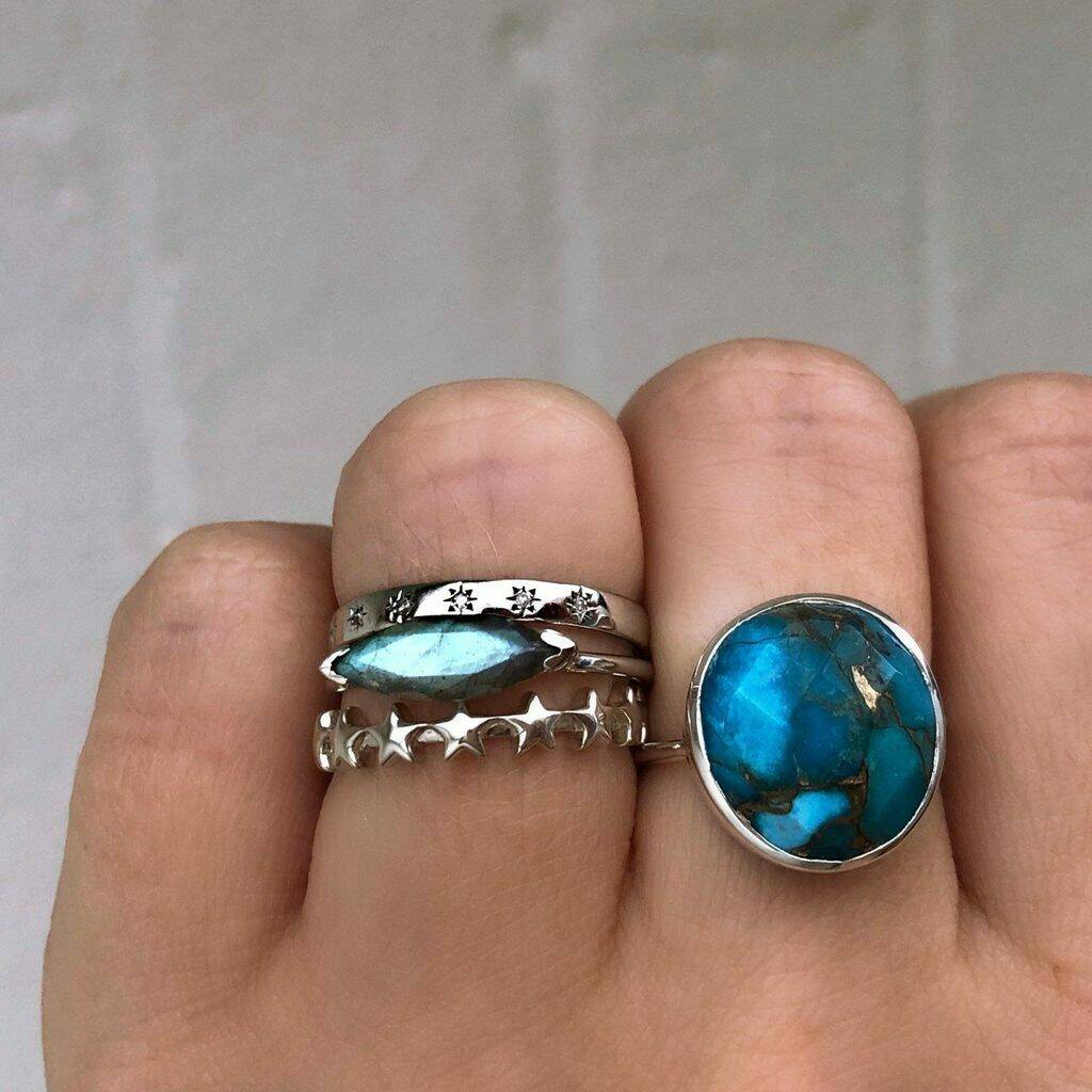 Sterling Silver Statement Copper Turquoise Ring By Carrie Elizabeth