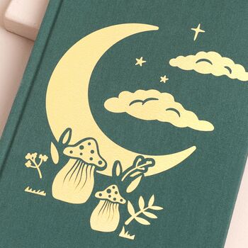 Gold Foil Celestial Toadstool Green Fabric Notebook, 3 of 3