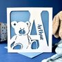 Papercut Teddy Bear Personalised New Baby Card, thumbnail 3 of 7