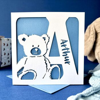 Papercut Teddy Bear Personalised New Baby Card, 3 of 7