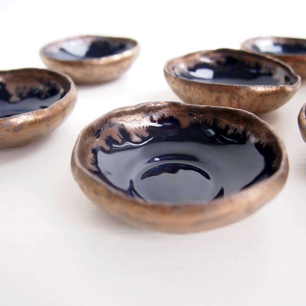 Handmade Navy Blue And Gold Ceramic Ring Dish, 1 of 10