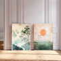 Set Of Two Japanese Sun Landscape Art Prints, thumbnail 1 of 3