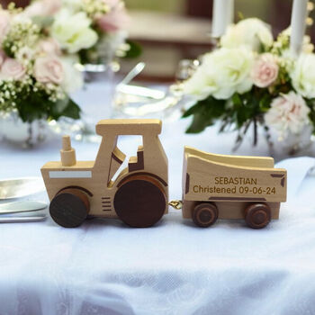Christening Gift Personalised Tractor And Gift Bag, 2 of 7