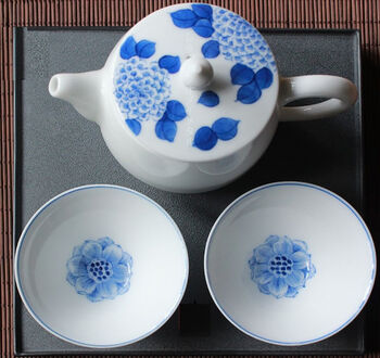 Blue White Porcelain Cup Set Of Two Peony, 4 of 4