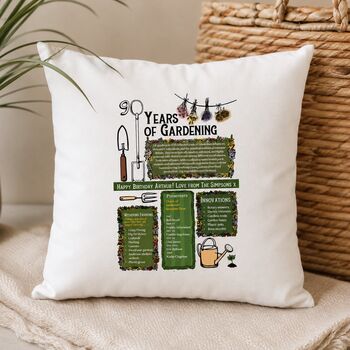 90th Birthday Gift For Gardeners Personalised Cushion, 3 of 9