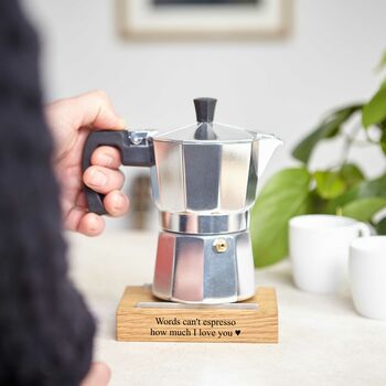 Personalised Stovetop Moka Pot Stand And Free Coffee, 3 of 8