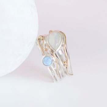 Molten Sterling Silver Moonstone And Blue Opal Ring, 4 of 8