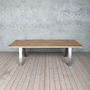 Albert Stainless Steel A Shaped Legs Oak Dining Table, thumbnail 2 of 8