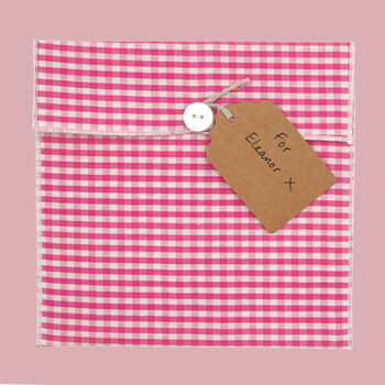 Reusable Organic Gingham Eco Envelope Square | Candy Pink, 3 of 5