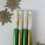 White, Gold And Green Glitter Christmas Candles 'Angel Wings And Mistletoe Kisses', thumbnail 1 of 4