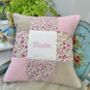 Ditsy Pink Patchwork Name Cushion, thumbnail 2 of 9