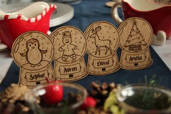 Personalised Snow Globe Table Place Settings Christmas, 4 of 6