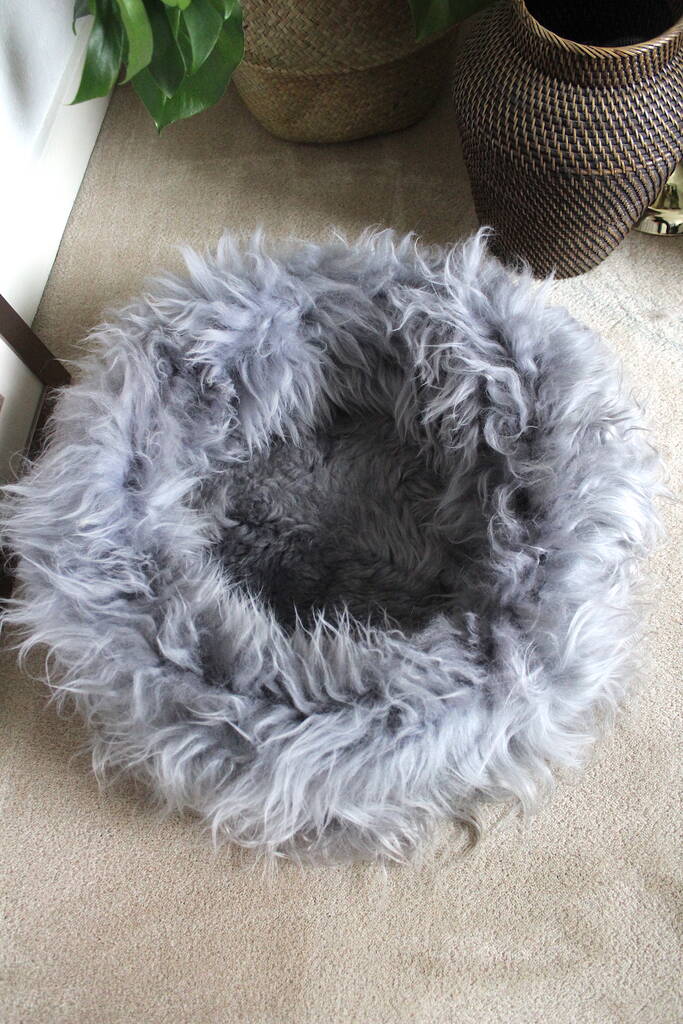 Grey Long Hair Sheepskin Pet Bed By ONAIE