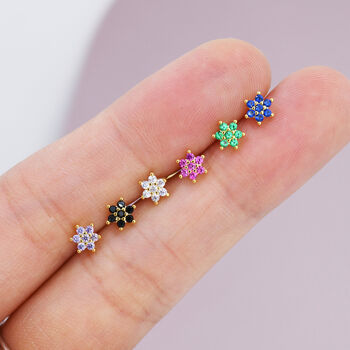 Pair Of Sterling Silver Very Tiny Cz Flower Stud Earrings, 7 of 12