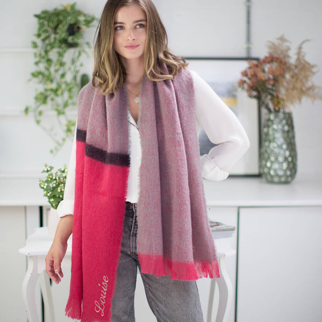 Personalised Soft Pink Blanket Scarf With A Stripe By The Forest & Co