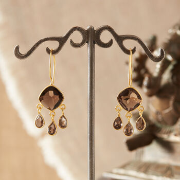 Brown Topaz Cut Gems Gold And Silver Dangly Earrings, 7 of 11