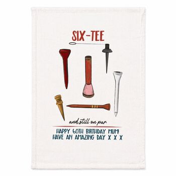 Personalised Six Tee Tea Towel 60th Birthday Gift For Golfers, 8 of 8