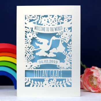 Personalised Floral New Baby Papercut Card, 5 of 6