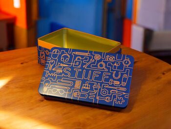 'Stuff' Man Tin Storage Box For Boys/Men In Light Blue, 7 of 9