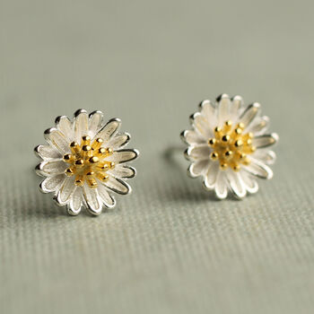 Sterling Silver Daisy Stud Earrings, 2 of 6