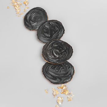 G Decor Set Of Four Black Agate Inspired Coasters Irregular Black And Gold Coasters With Holder, 4 of 7