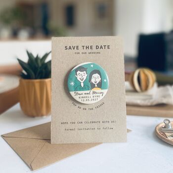 Retro Style Portrait Couple Illustration Save The Date Magnet, 3 of 3