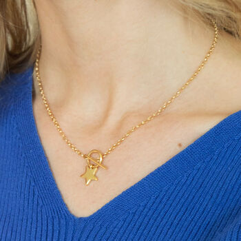 18ct Gold Plated Star Charm T Bar Necklace, 4 of 7