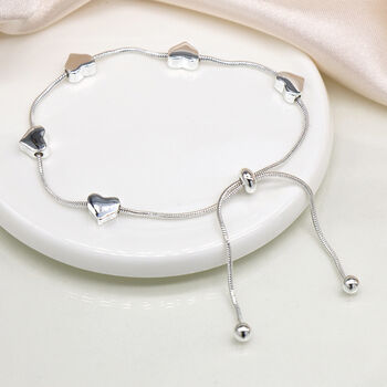 Silver Plated Adjustable Snake Chain Hearts Bracelet, 4 of 6