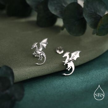Sterling Silver Dragon With Wings Stud Earrings, 2 of 12