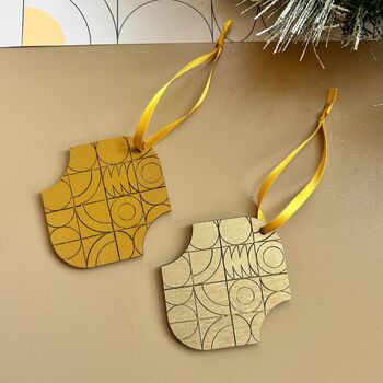 Holiday Decor Wooden Ornament Set Christmas Tree Decor Gold Decor, 6 of 9