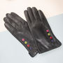 Black Leather Lined Gloves With Button Detail, thumbnail 3 of 10