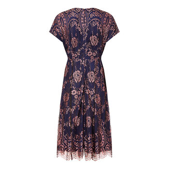 Lace Tea Dress In Pink With Contrast Deep Blue Lining, 3 of 3