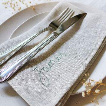 Embroidered Personalised Linen Napkin, 3 of 6