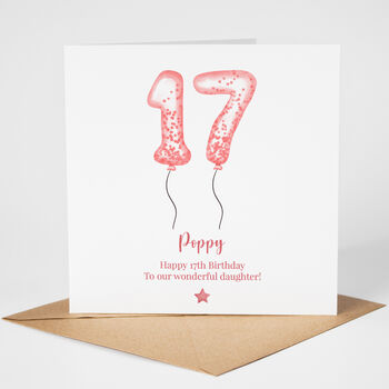 Blush Balloon Personalised 17th Birthday Card, 2 of 6