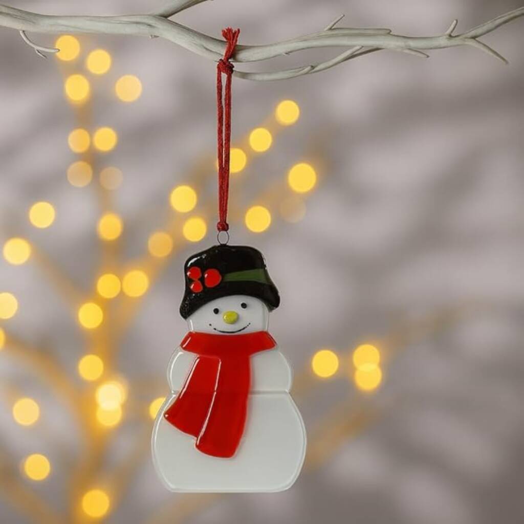Handmade Fused Glass Snowman Christmas Decoration, 1 of 1