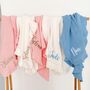 Personalised Embroidered Ruffle Frill New Baby Name Knitted Blanket, thumbnail 1 of 8